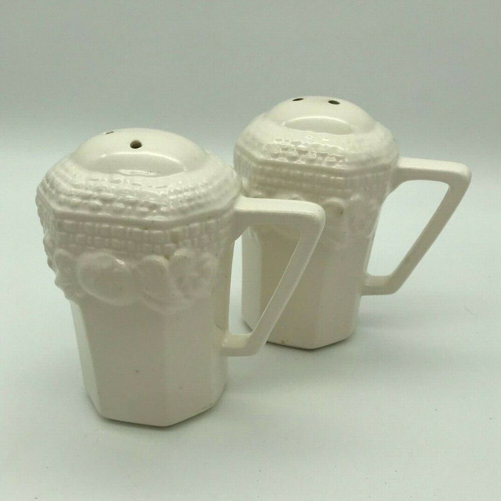 Vintage HIMARK Salt and Pepper Shakers White Handled Floral - Veggie Japan RARE